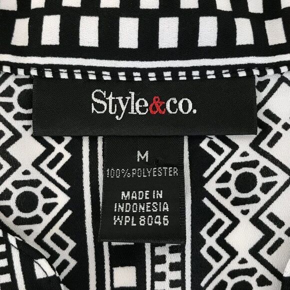 Style & Co. Split Neck Button Down Blouse Womens Medium Chiffon Asymmetrical Hem - Picture 8 of 9